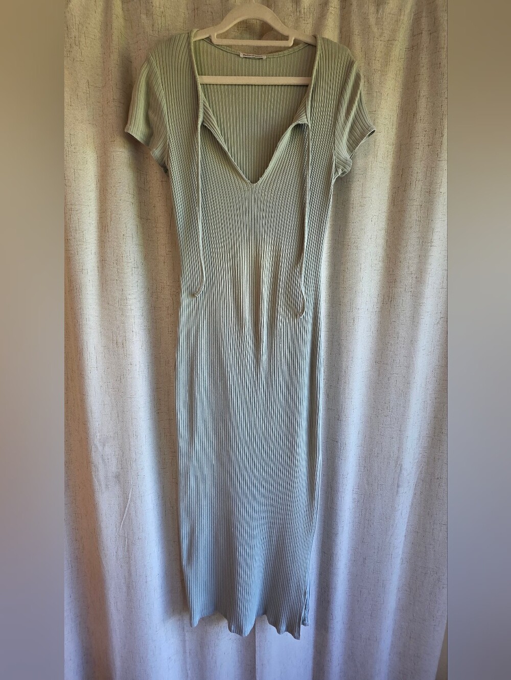 Reformation Mari Maxi Dress Ribbed Knit In Celadon (Light Sage) M